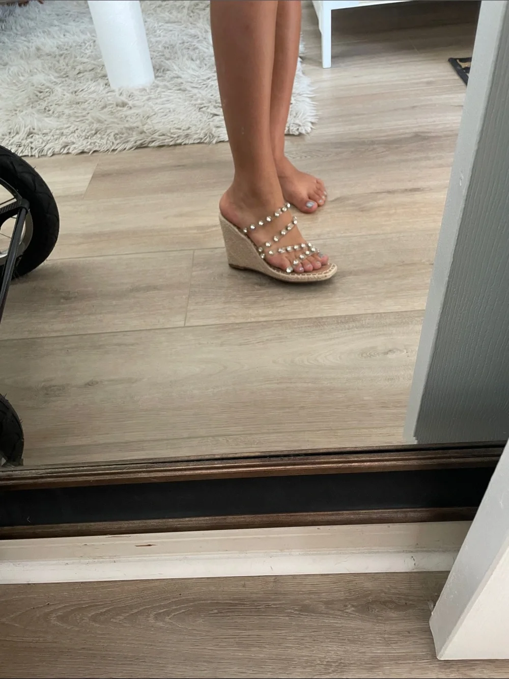 STEVEN by Steve Madden Clear Crystal-Strap Espadrille Wedge Sandals in Natural